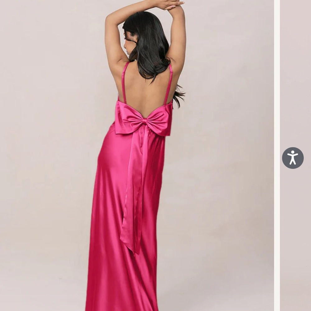 Revelry Hot Pink Steph Satin Backless bridesmaid Dress with Bow